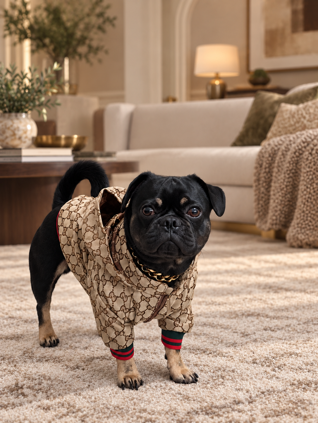 Onyx posing in his Louis Vuitton hoodie in an elegant living room